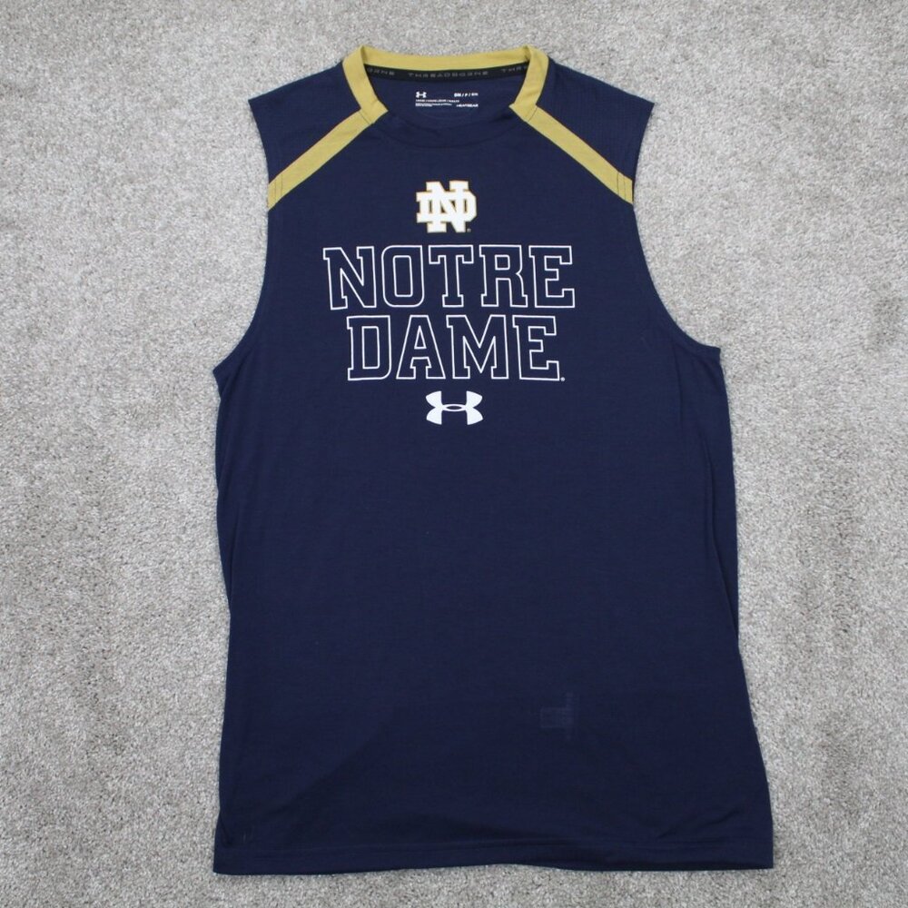 Notre Dame Tank Top Shirt Mens Small Blue‎ UA Under Armour Threadborne Loose Fit